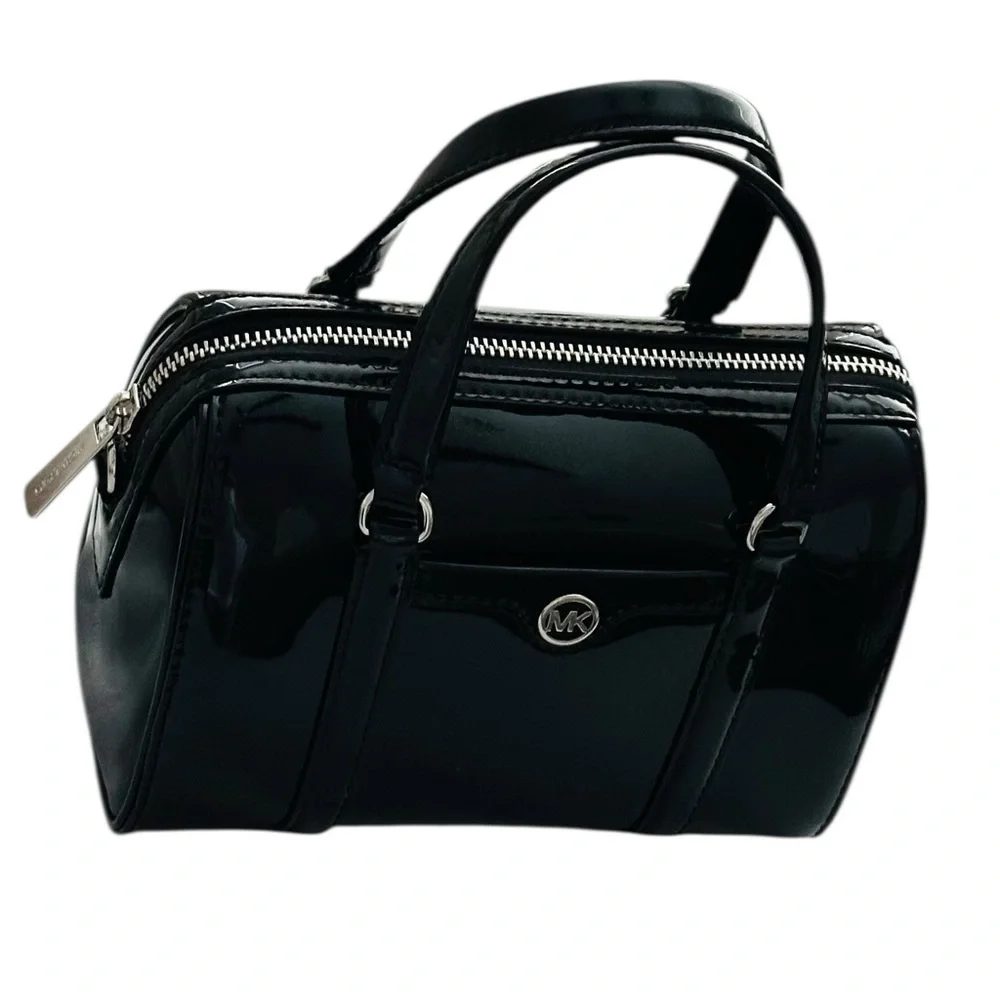 Michael Kors Jet Set small black patent duffel crossbody bag $328 NWT